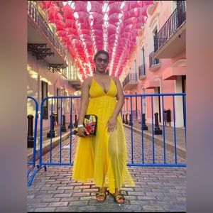 Fashion Nova Cross Back Strap Yellow Dress.